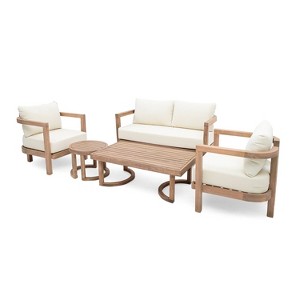 Christopher Knight Home Luna Outdoor 5 Piece Acacia Chat Set Water Resistant Cushions - 1 of 4