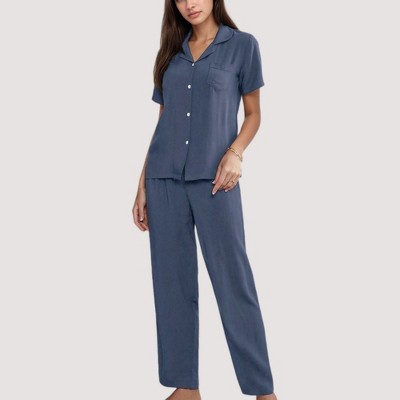 Anna-Kaci Lounge Women's 3-Piece Pajama Set with Bralette Top, Button Down Shirt, and Wide Leg Pants