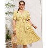 Plus Size Women's Pleated Midi Dress with Belt Flowy Casual Elegant Knee Length Dress for Work Summer - 2 of 4