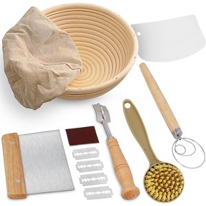 Swice 9-Inch Round Bread Proofing Basket Kit, Hand-Woven Rattan, Complete Starter Set - 1 of 4