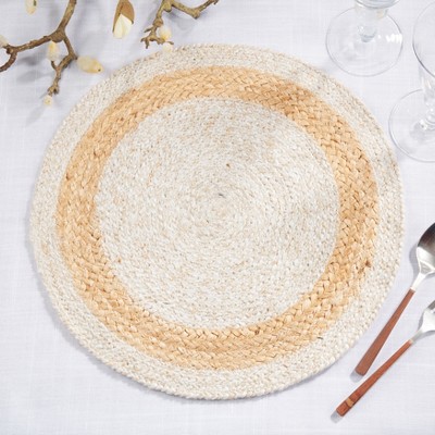 Ivory and Natural Braided Jute Round Placemats, Set of 4