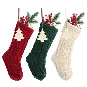 Aoibox Cable Knit Christmas Stockings Set of 3 18 Inch Large Red Green White Holiday Fireplace Decor with Personalized Name Crafts - 1 of 4
