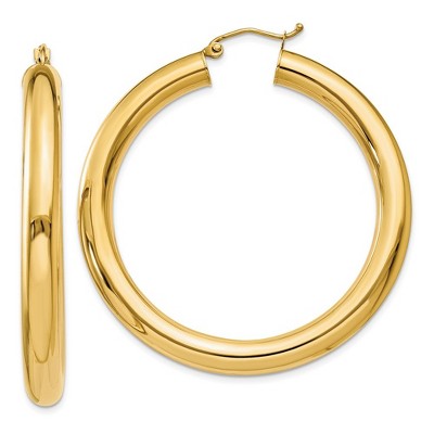 Black Bow Jewelry 5mm, 14k Yellow Gold Classic Round Hoop Earrings, 45mm (1 3/4 Inch)
