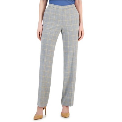 Kasper Womens Stretch Crepe Plaid Dress Pants, Grey, 10