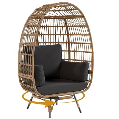GustoWave Oversized 360° Swivel Egg Chair, Patio Rotating Basket Chair, Steel Frame and Metal Base, PE Rattan Lounge Chair