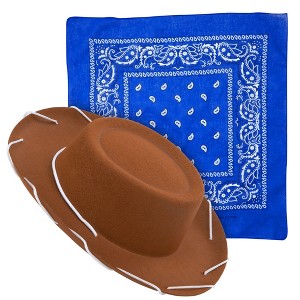 Blue Panda 2 Piece Western Cowboy Hat and Bandana for Kids, Boys, Girls, Cowgirl Hat for Birthday Party and Halloween Costume Accessories - 1 of 4