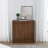 HDZNVF Mid Century Storage Cabinet with 2 Sliding Door and Solid Wood Decorative Strips, Walnut - 4 of 4