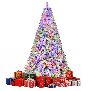 7.5FT Pre-Lit Snow Flocked Christmas Tree with 550 Multi-Color LED Lights, Hinged Branches and Metal Stand - 1 of 4