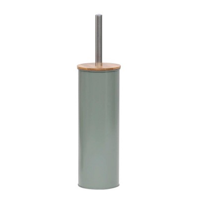 Evideco French Home Goods Metal Toilet Brush and Holder Set With Bamboo Lid