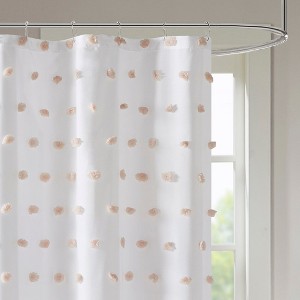 Okak Polka Dot Cotton Jacquard Pom Pom Shower Curtain with Button Holes,Machine Washable Bathroom Decor,72" - 1 of 4