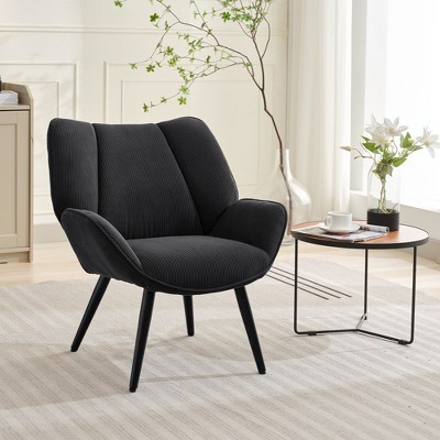 Modern Accent Chair Wingback Armchair Mid-Century Upholstered Lounge Arm Chair with Solid Wood Frame & Soft Cushion for Living Room, Bedroom
