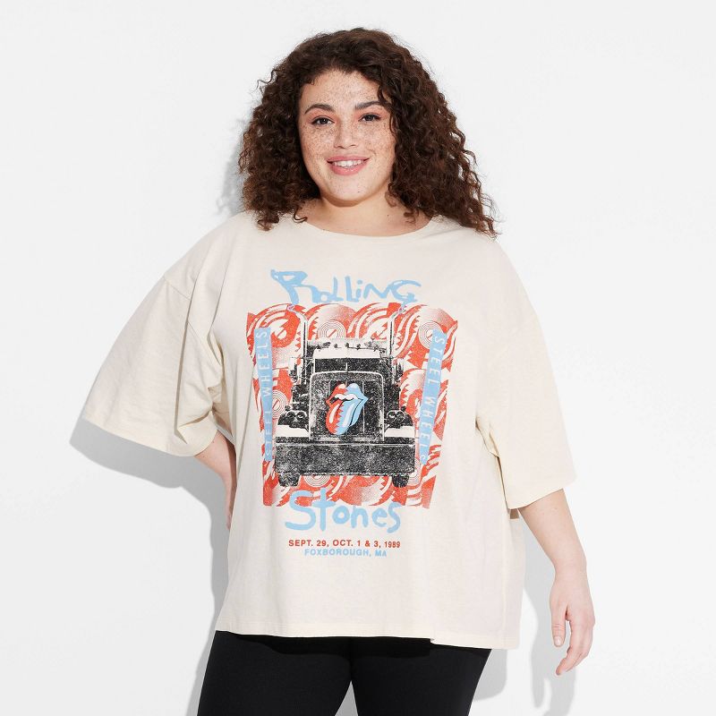 Women's Rolling Stones Americana Oversized Short Sleeve Graphic T-Shirt - Ivory, 1 of 4