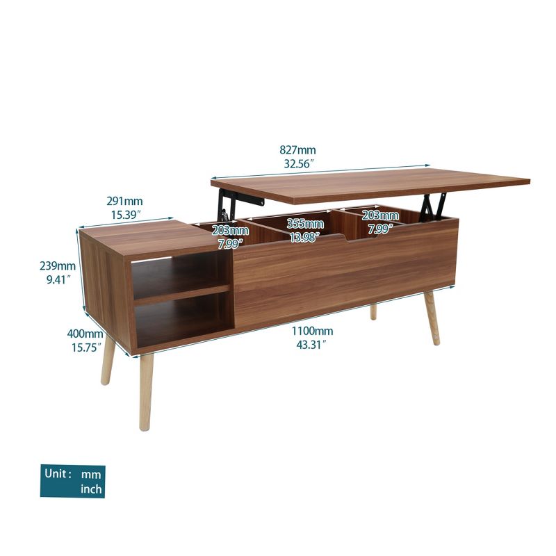Modern Lift Top Coffee Table, Accent Computer Table with Hidden Compartment and Storage Shelf For Living Room/Office 4A - ModernLuxe, 3 of 11