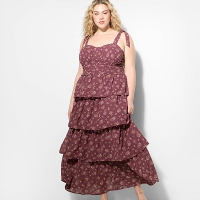 Women's Tiered Maxi A-Line Dress - Wild Fable™ Plum Purple Floral