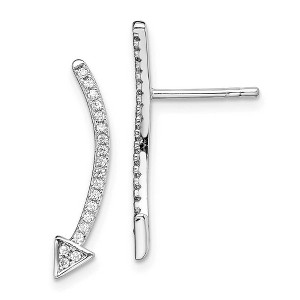 Black Bow Jewelry 4 x 22mm Rhodium-Plated Sterling Silver CZ Arrow Ear Climber Earrings - 1 of 4