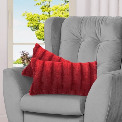Cheer Collection Luxurious Faux Fur Throw Pillows Set of 2 - Maroon (12" x 20")