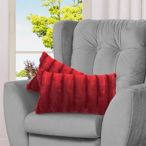 Cheer Collection Luxurious Faux Fur Throw Pillows Set of 2 - Maroon (12" x 20") - 1 of 4