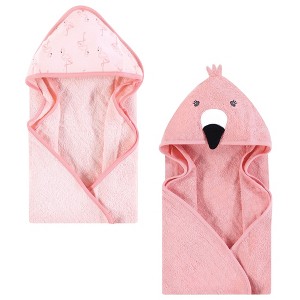 Hudson Baby Infant Girl Cotton Animal Face Hooded Towel, Pink Flamingo, One Size - 1 of 4