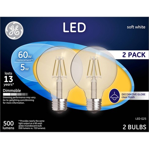 GE Reveal HD+ G25 Globe Decorative LED Light Bulb Clear Finish Dimmable 2-Pack 40-Watts E26 Medium Base