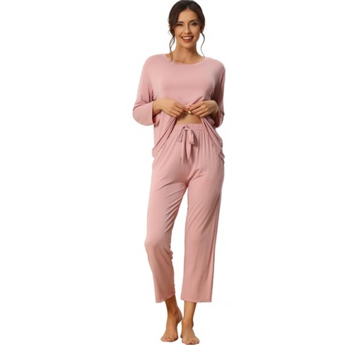 Cheibear Women's Long Sleeve Pajama Set Sleepwear Soft Modal Round