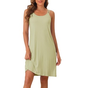 cheibear Women's Sleeveless Double Straps Knee Length Chemise Camisole Nightgowns - 1 of 4