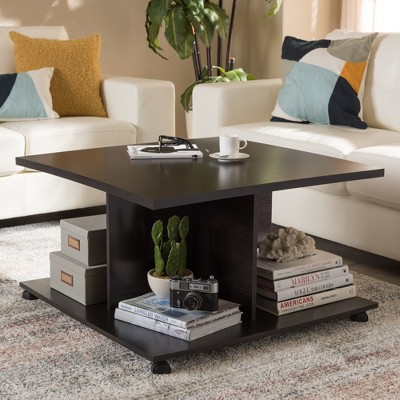 Wenge Brown Square Wood Coffee Table with Storage