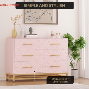 Pink/White/Black Dresser for Bedroom w/ 6 Drawers Wood Chest of Drawers TV Stand Morden Dresser for Closet/ Living Room/ Hallway/ Nursery - 1 of 4