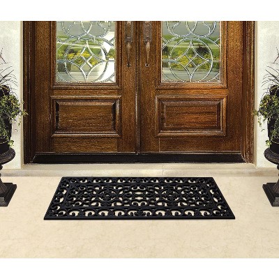 A1HC Indoor Outdoor Floor Mat 18x48, Natural Rubber Entryway Doormat, Dirt Shoe Scraper Floormat - Black