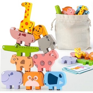 Wooden Animal Stacking Blocks Set, Sorting and Building Montessori Toys for Toddlers Ages 1-4 - 1 of 4