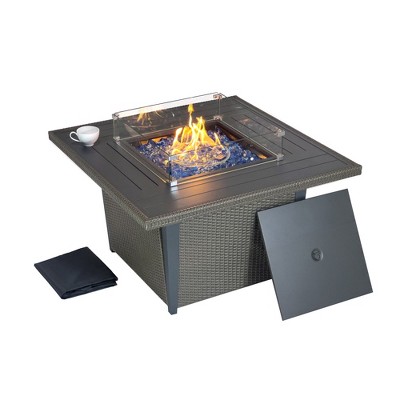 Ethan 42-inch Gray Aluminum and Rattan Gas Fire Pit Table
