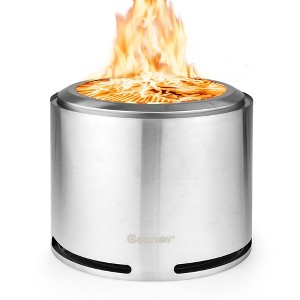 Costway 18.5'' Smokeless Fire Pit 304 Stainless Steel Stove Bonfire with Waterproof Cover - 1 of 4