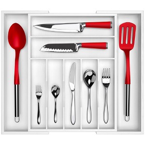 Expandable Silverware Drawer Organizer 7-9 Slots - Bamboo Utensil Organizer 17.5 x 13.5 - 20 - Royal Craft Wood - 1 of 4