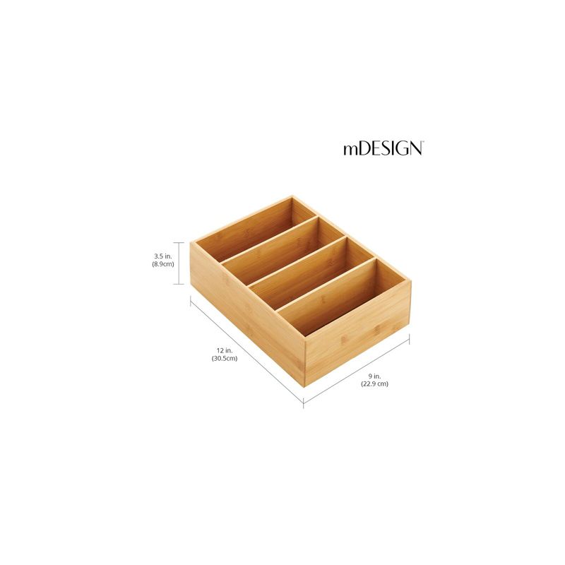 mDesign Bamboo Wood Food Storage Organizer Bin Box, 4 Divided Sections, 3 of 6