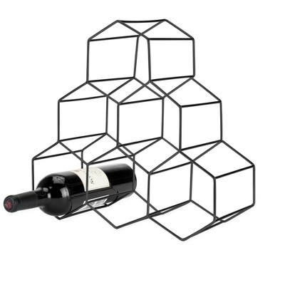 Viski Geo Set of 1 Freestanding Racks & Cabinets, Holds 6 Bottles, Countertop Wine Rack, 14.25", Gunmetal Black