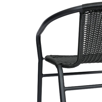 Black Aluminum Frame Indoor-Outdoor Rattan Barstools, Set of 2