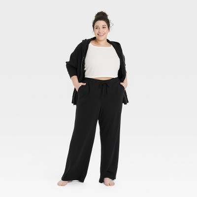 Women's Fleece Wide Leg Lounge Pajama Pants - Colsie™ Black M