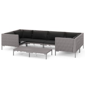 vidaXL Patio Lounge Set Outdoor Sectional Corner Sofa Poly Rattan Dark Grey - 1 of 4