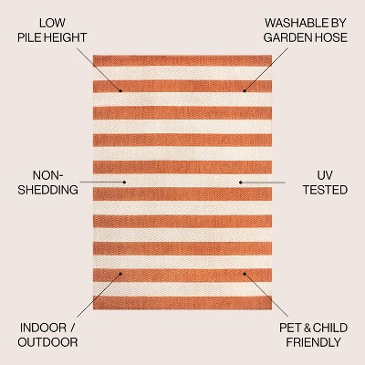 Reversible Orange and Beige Synthetic Stripe 4' x 6' Rug