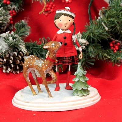 Winter Wonderland Resin Deer and Girl Figurine