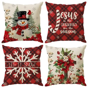 Winter Pillow Covers Cross Snowman Poinsettias Snowflakes Christmas Trees Throw Pillow Cases Set of 4 - 1 of 4