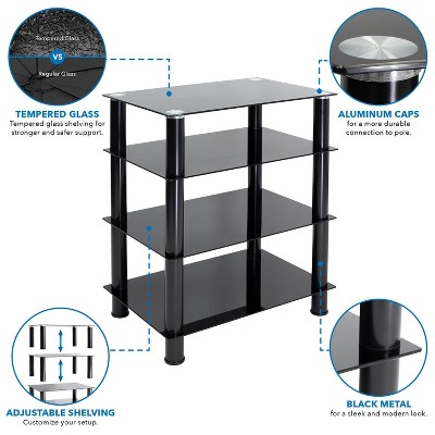 Black Tempered Glass 4-Shelf AV Media Stand