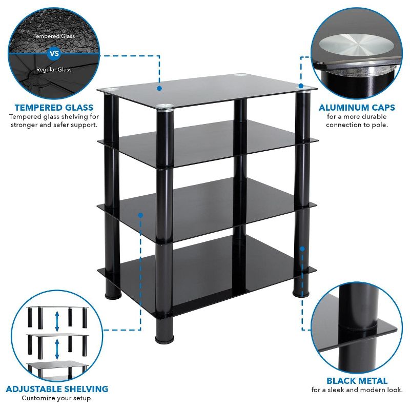 Mount-It! Tempered Glass AV Component Media Stand, Audio Tower and Media Center with 4 Shelves, 88 Lbs. Capacity, Black, 2 of 8