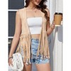 Women's Fringe Vest 70s Hippie Faux Suede Rivets Sleeveless Fringe Jacket - 2 of 4