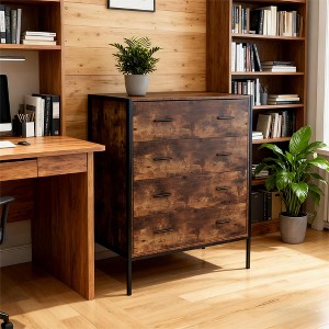 4-Drawer Industrial Style Dresser, Rustic Brown MDF Wood Storage Chest with Sturdy Steel Frame, Clothes Organizer Cabinet for Bedroom Living Room - 1 of 4