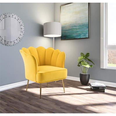 Sculpted Yellow Velvet Accent Chair with Gold Iron Legs