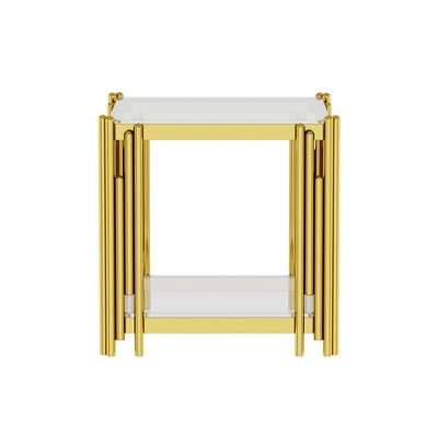 Dolonm Stainless Steel Round Glass End Table，Side Table