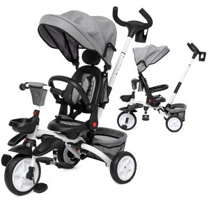 Acekool 7-in-1 Folding Toddler Tricycle with Adjustable Push Handle, Safety Harness, Brake, Rotatable Seat, Canopy, Storage & Cup Holder for Ages 1-5 - 1 of 4