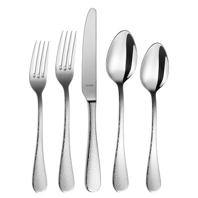 Amefa Sierra 20-Piece Hammered 18/10 Stainless Steel Flatware Set, High Gloss Mirror Finish, Silverware Set Service for 4, Rust Resistant Cutlery