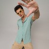 Campus Sutra Men Men's Sage Green Grain-Textured Shirt - 2 of 4