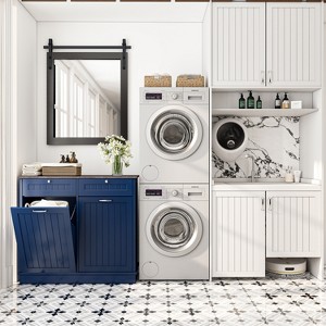 Two-Compartment Tilt-Out Trash Cabinet, Pet Proof Kitchen Trash Cabinet, Free Standing Laundry Sorter Cabinet, Laundry Hamper - 1 of 4